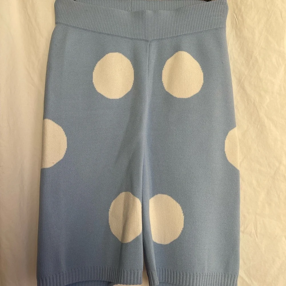 Year of Ours Fairfax Crop Top Skirt Set Blue Polka Dot Retro Preppy Mod Size XS